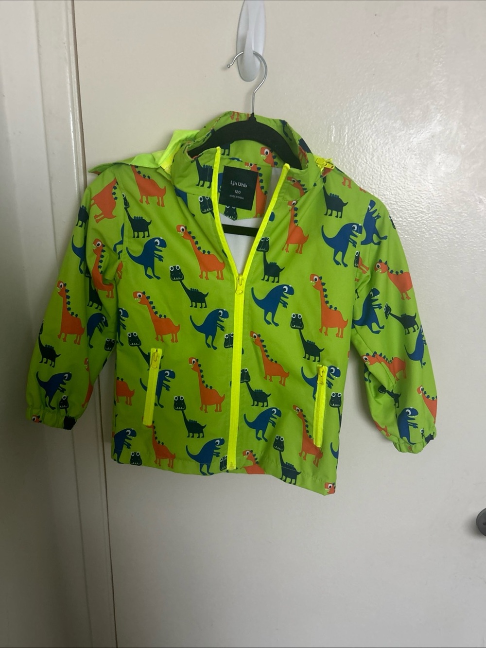 Kids Neon Green Dinosaur Hooded Raincoat by Luvable Friends
